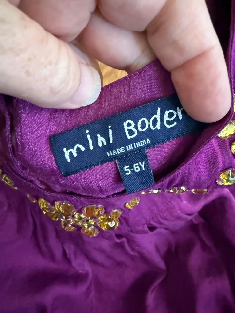 Mini Boden faux crystal embellished purple dress 5-6y